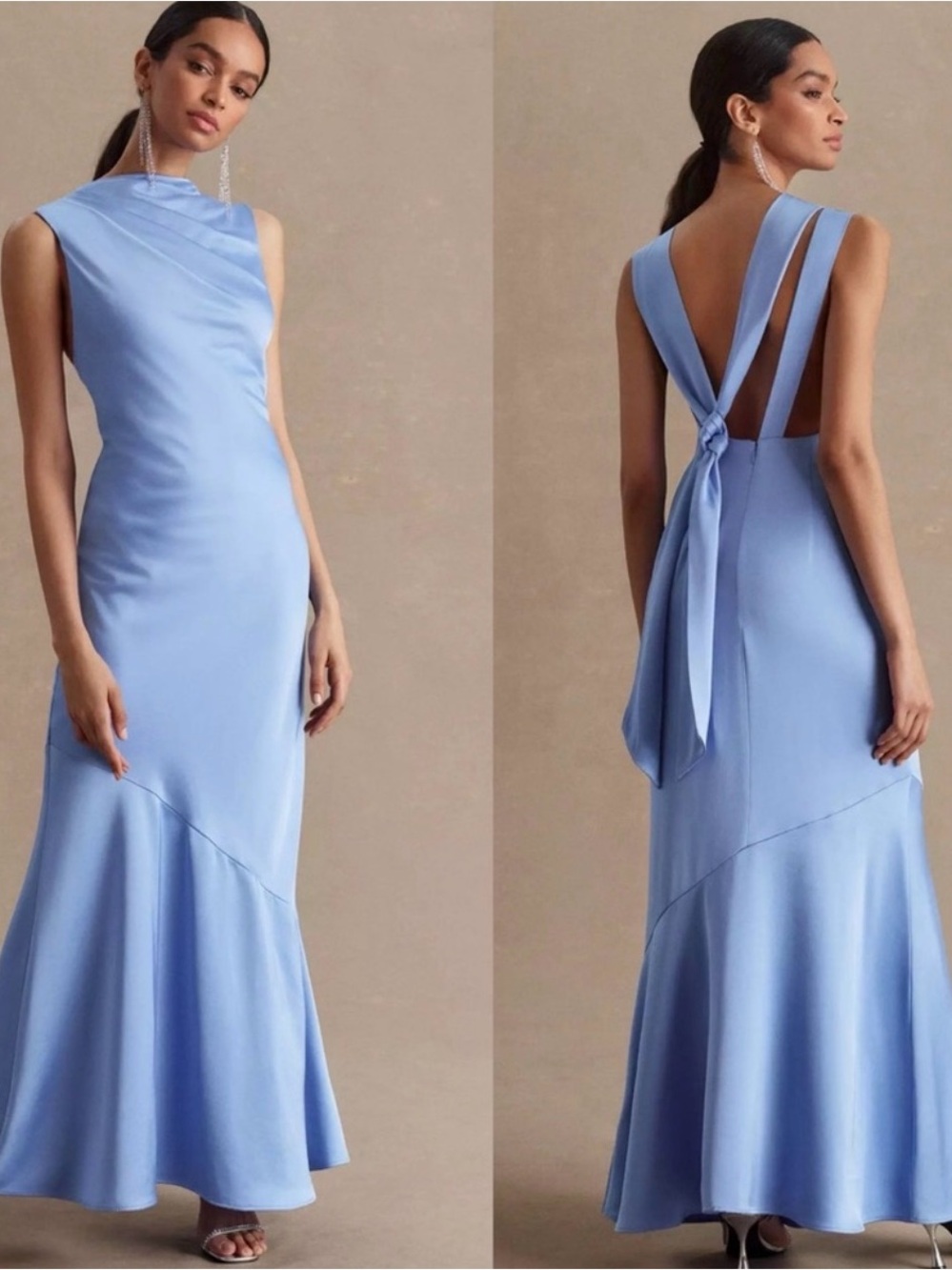 NWT Significant Other Lana Cowl-Neck Tie-Back Satin Maxi Dress